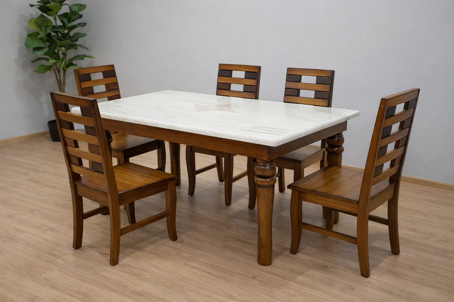 4 Seater Dining Table(Marble Top) and Chair Combo3